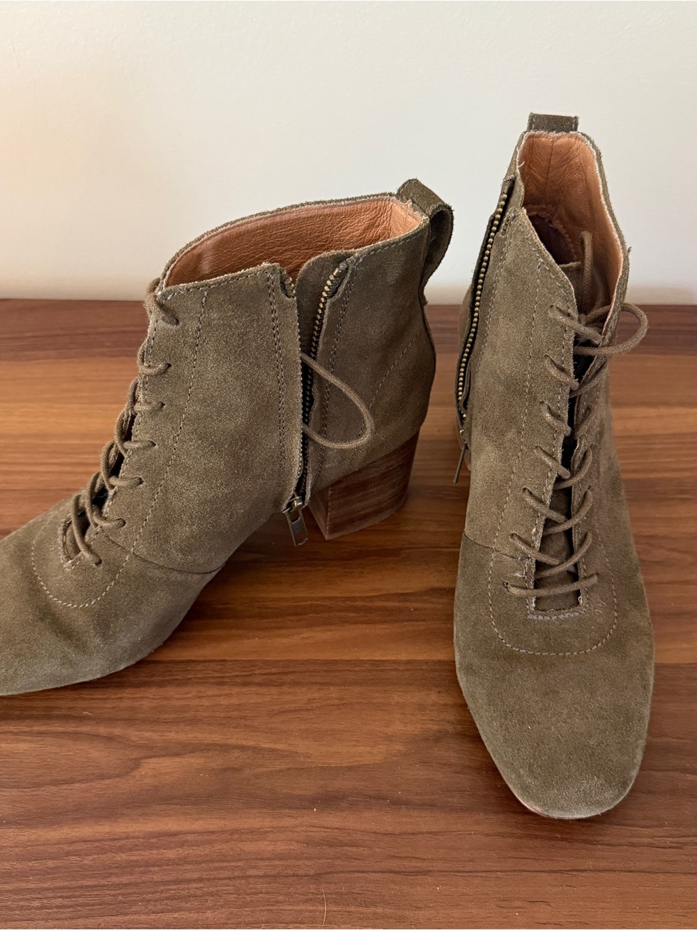 Madewell Olive Green Suede Lace-Up Heeled Ankle Boots